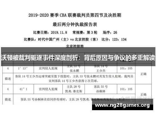 沃顿被裁判驱逐事件深度剖析:背后原因与争议的多重解读 沃顿被裁判驱逐事件深度剖析:背后原因与争议的多重解读